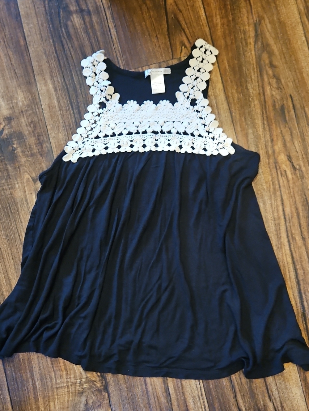 Charlotte Russo Black Tank with White Crochet